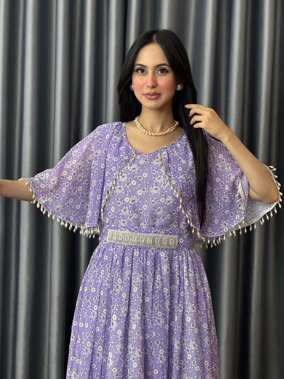Premium Floral Gown Levender colouer